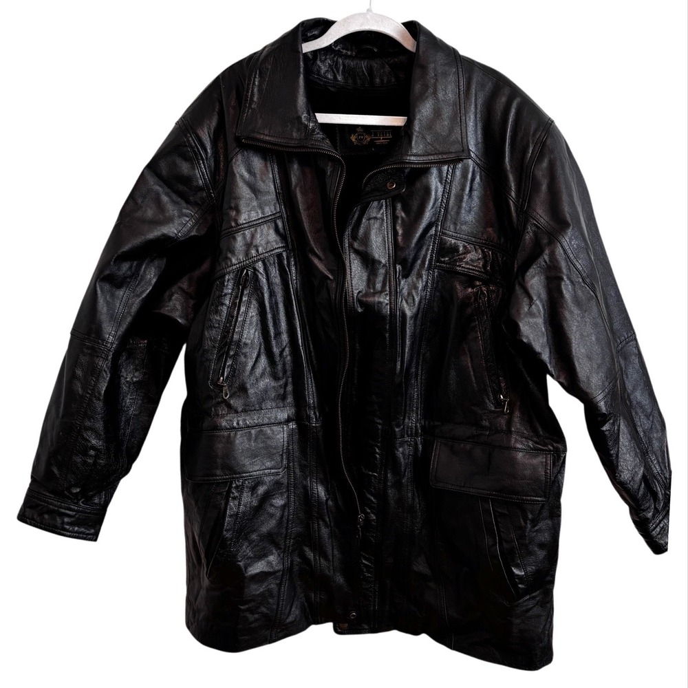 Vintage Leather Jacket Mens L Black Biker Cargo Lined Bad Boyz Hip Hop Steampunk